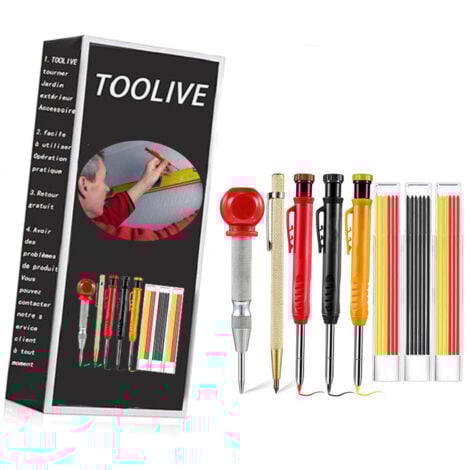 DECKON 8 Pack Carpenter Pencil Set with Sharpener, Mechanical Carpenter Pencils with Refill, Automatic Center Puncha and Carbide Scribe Tool, Heavy Duty Construction Pencil for Architect-With Bag