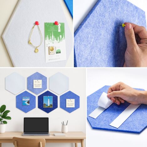 8 Pack Felt Hexagon Bulletin Board with 20 Pins Large 30cm Geometric DIY Cork Board Wall Tiles for Home Office Kitchen, Felt Wall Tiles for Photos Memos