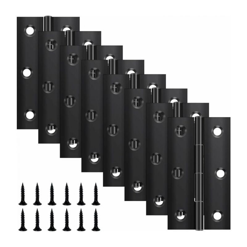 Cyslmuk - 8 Pack Folding Hinges 68mm×38mm, Black Stainless Steel Hinge, Piano Hinge, Small Hinge, Door Hinge for Doors, Windows, Cabinets with 48