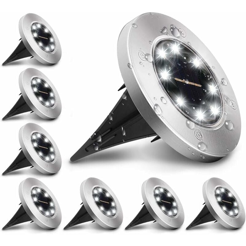 8 Pack Lampe Solaire Extérieur, Lumière Solaire pour Jardin au Sol, étanche IP65 éclairage 8 LEDs Blanc Froid 6000K Lampe Solaire Spot Encastrable