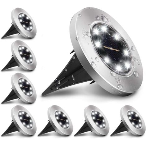 8 Pack Lampe Solaire Extérieur, Lumière Solaire pour Jardin au Sol, étanche IP65 éclairage 8 LEDs Blanc Froid 6000K Lampe Solaire Spot Encastrable pour Chemin Terrasse Cour Allée [Classe énergétique A