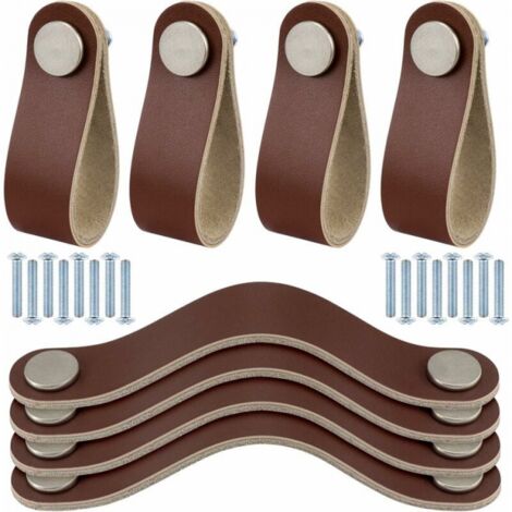 8 Pack Leather Drawer Pull Handles with Screws for Home Office Cabinet Doors General Size