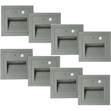 8 Pack LED Recessed Wall Light 3W Wall Sconce Stair Step Light Lamp Motion Sensor Floor Recessed Light Staircase Light Hall Lamp 2800K Warm White-Warm White-Grey Frame zhuoxu