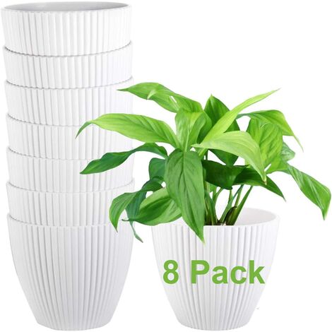 8 Pack Plastic Pots for Plants, 6 Inch White Planters for Indoor Plants, Small Flower Pots for Plant Hanger, Succulents, Herbs, Little Snake Plants, Plants not Included