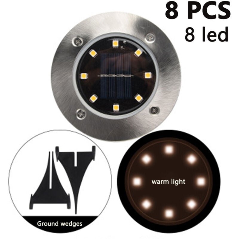 8 Pack Solar Disk Lights 8 LED Solar Ground Lights Outdoor Waterproof Stainless Steel in Ground Solar Lights for Walkway Pathway Lawn Patio Yard