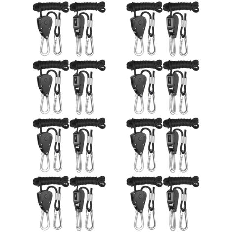 8 pares de mosquetones de suspensión ajustables de metal reforzado negro de alta resistencia, 2,4 m, 3 mm, capacidad de carga de 68 kg