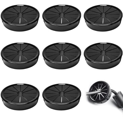 8 passe-câbles, clips de 50 mm de diamètre, passe-câbles ronds en nylon pour câbles de bureau, noirs