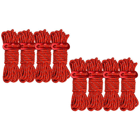 8 pcs 4 m Camping Réfléchissant Tente Corde Tente Accessoires Cordon Vent Corde Boucle En Plein Air Camping Tente Corde Ensemble Rouge