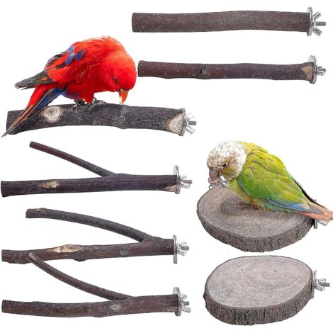 8 Pcs Bois Naturel Oiseau Perche Stand-bois Perroquet Perche Stand-perch Plate-forme Cage Accessoires Pour Perroquets Perruches Cockatiels Perruches Lovebird