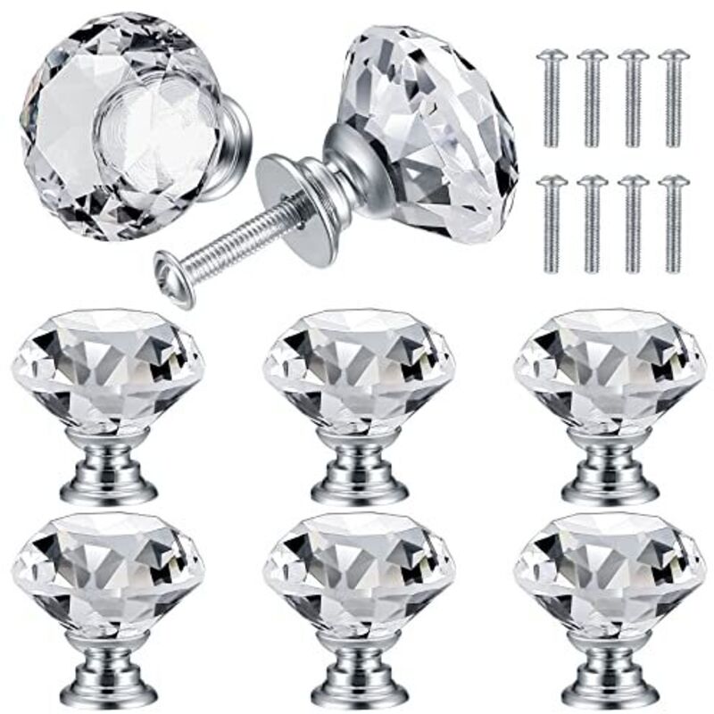 8 Pcs Bouton de Porte de Cristal, Poignées de Diamant, Poignee de Meuble Diamant, Poignée Boutons Décoration de Armoire, Tiroir, Cuisine Bouton