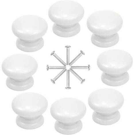 8 Pcs Boutons de Meuble 33MM Blanc Boutons de Porte d'Armoire en Bois Boutons de Tiroir Rondes Boutons de Placard Champignons Boutons pour Armoire Placard Commode Tiroir avec Vis