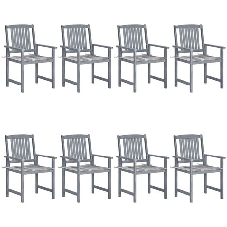8 pcs Chaises de jardin avec coussins, Fauteuils Extérieur, Sièges confortable Bois d'acacia solide Gris BGT50482