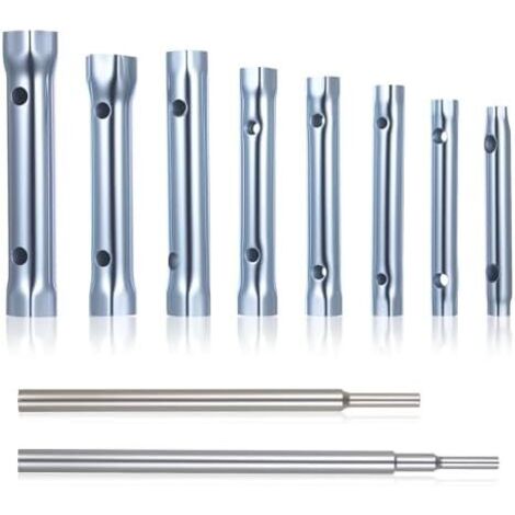 8 Pcs Clés Tubulaires et à Pipe, Cle a 6-22 mm Tube pour Robinet Evier, Douille Robinet, Kit de Montage Robinets sous Évier, avec 2 Barres -