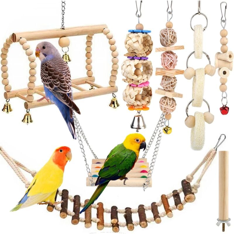 8 Pcs Ensemble Jouets Oiseaux, Perroquet Jouet, Oiseaux Accessoires Oiseau Jouet Oiseaux Perroquet, Jouet pour Perruches d'oiseaux Jouet Perruche