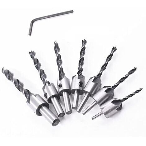 8 Pcs Foret Bois Avec Fraise,Jeu De Forets Fraisés, Fente d'Alésoir Pour Foret Hélicoïdal à Bois Avec Trou, Pour Le Travail Du Bois, Jeu De Forets (3-10 Mm (3/4/5/6/7/8/10 Mm))