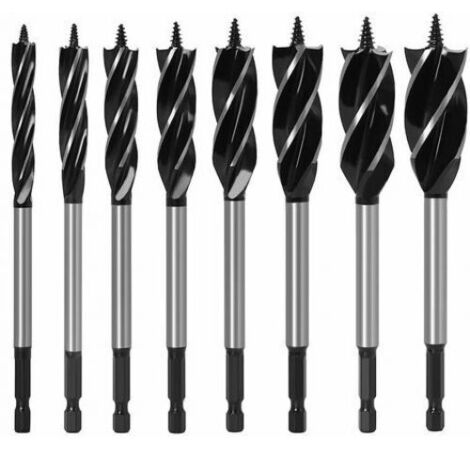 8 Pcs Forets à 4 Lames pour Bois Poignée Hexagonale en Acier au Carbone 1/4" Forets Set 10mm 12mm 14mm 16 mm 18mm 20mm 22mm 25mm Mèche Auto-taraudeuse à Coupe Rapide pour Perceuses Électriques