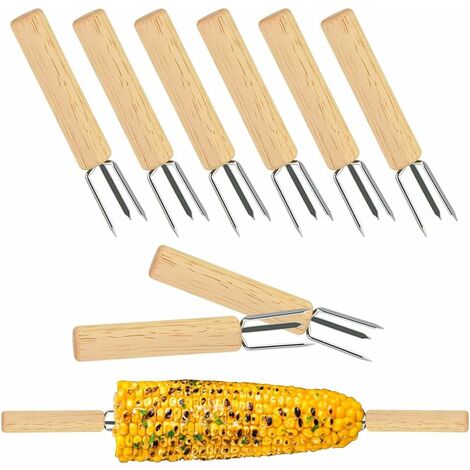 8 Brochettes de Barbecue Acier Inoxydable, 81.3cm Fourchette de Barbecue  Télescopique Manche Bois Extensible Bâtons