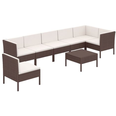 8 PCS Garden Lounge Set con cojín mimbre Pe Brown