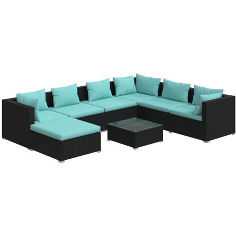 8 PCS Garden Lounge Set con Vime PE Negro