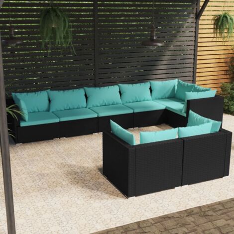 8 PCS Garden Lounge Set con Vime PE Negro