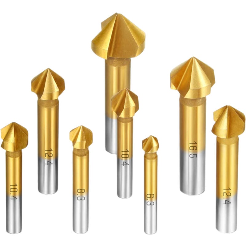 Image of Tlily - 8 Pcs hss Senker Bohrer Set 90 Grad Bits Titan Fase Cutter Mühle