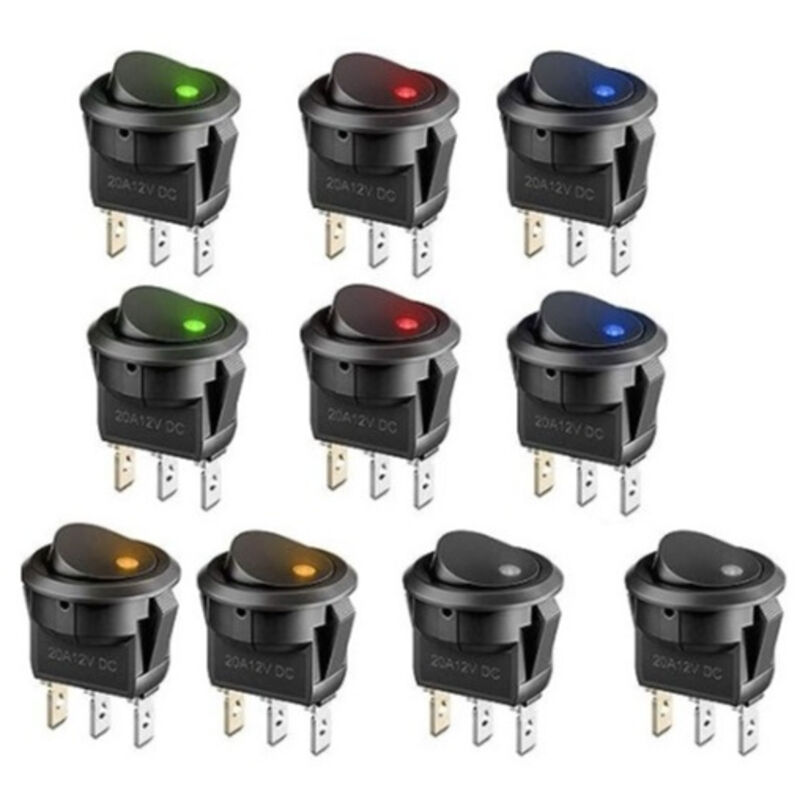 8 pcs led Interrupteur à Bascule, Interupteur 12v pour Voiture dc 12 v 20 a on/off Self Verrouillage Interrupteur Spst Bouton Poussoir Rond auto