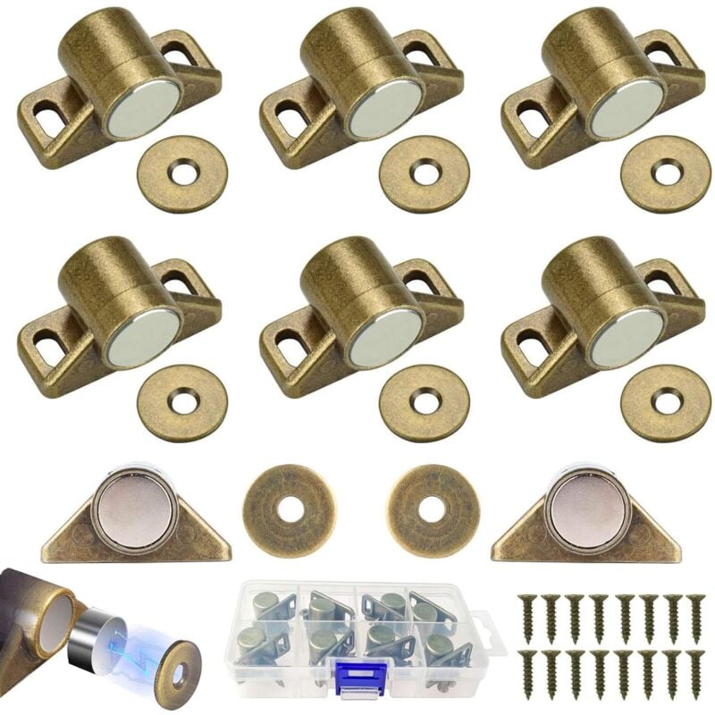 8 Pcs Loqueteau Magnétique,Bronze Loquet Magnetique en Alliage de Zinc, avec 24 vis