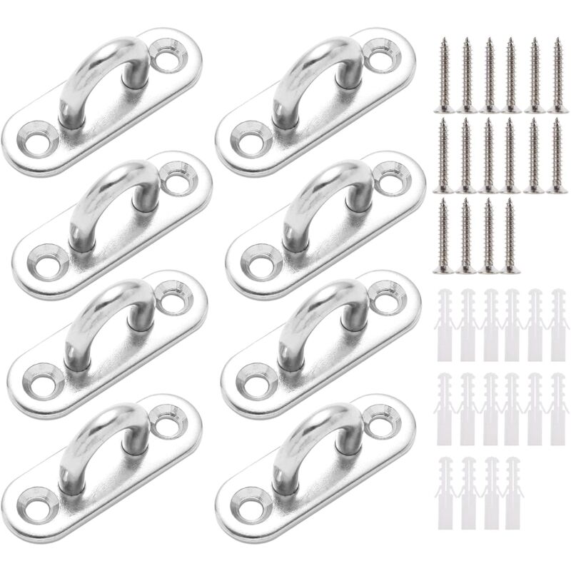 8 PCS M5 Plaque Oeillet en 304 Acier Inoxydable Crochet de Plafond Résistant Crochets de Fixation Muraux de Capacité 40kg pour Ventilateur Pot de