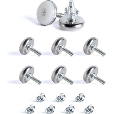 8 pcs M6 X 28MM Pied Réglable à Base Ronde, Pieds de Nivellement, Pied Vérin Meuble à Visser, Vis de Réglage pour Pied Mise à Niveau, avec 8 Écrou à Griffes, pour Pieds de Lit Bureau Armoire