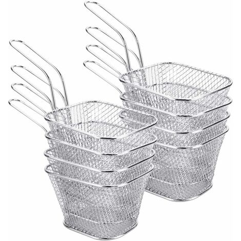 8 PCS Panier à Frites en Acier Inoxydable Petit Panier Presentation Frites Individuel Panier de Friteuse Rectangulaire Professionnel pour Poulet Frit, Rondelles d'Oignon, Crevettes