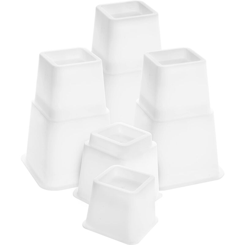 Beijiyi - 8 Pcs Pied Rehausseurs Meubles Réglables (4 Hauts, 4 Courts) - Rehausseurs Peu Encombrants pour Lit, Table et Canapé (8 à 20 cm)(Blanc)