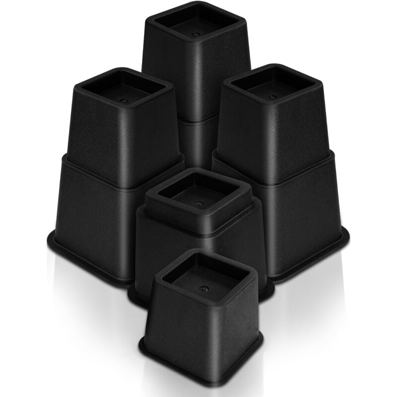 Beijiyi - 8 Pcs Pied Rehausseurs Meubles Réglables (4 Hauts, 4 Courts) - Rehausseurs Peu Encombrants pour Lit, Table et Canapé (8 à 20 cm)(Noir)