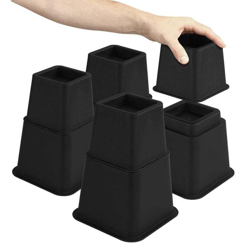 8 Pcs Pied Rehausseurs Meubles Réglables (4 Hauts, 4 Courts) - Rehausseurs Peu Encombrants pour Lit, Table et Canapé (8 à 20 cm)(Noir)-