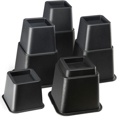 8 Pcs Pied Rehausseurs Meubles Réglables (4 Hauts, 4 Courts) - Rehausseurs Peu Encombrants pour Lit, Table et Canapé (8 à 20 cm)(Noir)