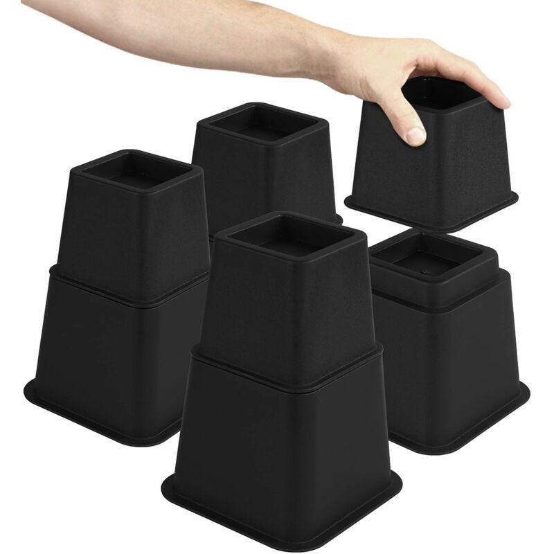 8 Pcs Pied Rehausseurs Meubles Réglables (4 Hauts, 4 Courts) - Rehausseurs Peu Encombrants pour Lit, Table et Canapé (8 à 20 cm)(Noir)-
