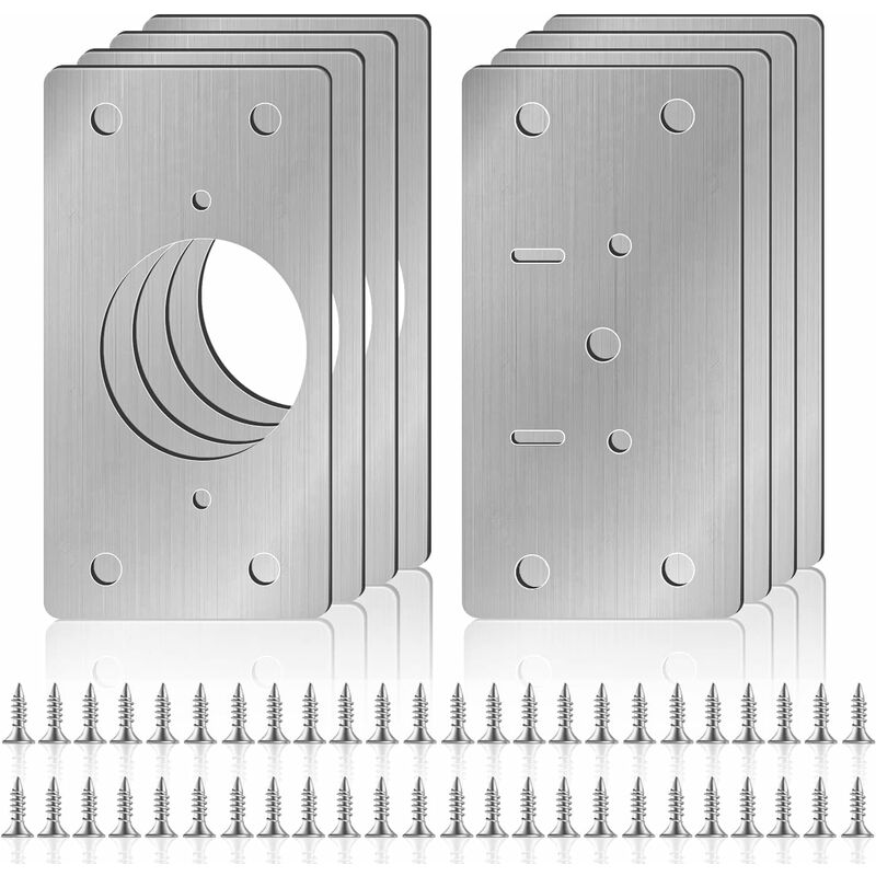 8 pcs Plaque de Reparation Charniere kit de Plaque Charniere Porte Placard avec Vis Réparation Charniere Porte Placard pour Bois Étagères Armoires