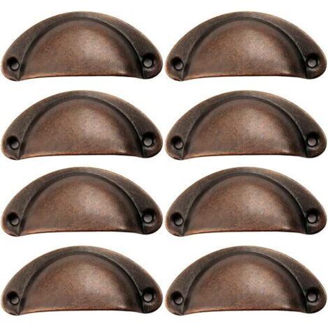 8 Pcs Poignée de Coquille, Poignée Coquille Rétro, Tiroir Poignée, Poignée de Meubles, pour Penderies, Armoire, Tiroirs (Rouge antique)
