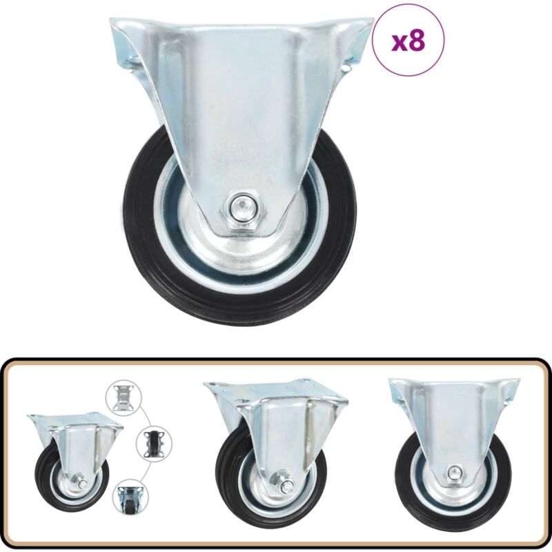 8 pcs Roulettes fixes 75 mm - Roulettes Fixes - Roulettes Industrielles - Roues Fixes - Accessoires Meuble - Manutention Charges Lourdes