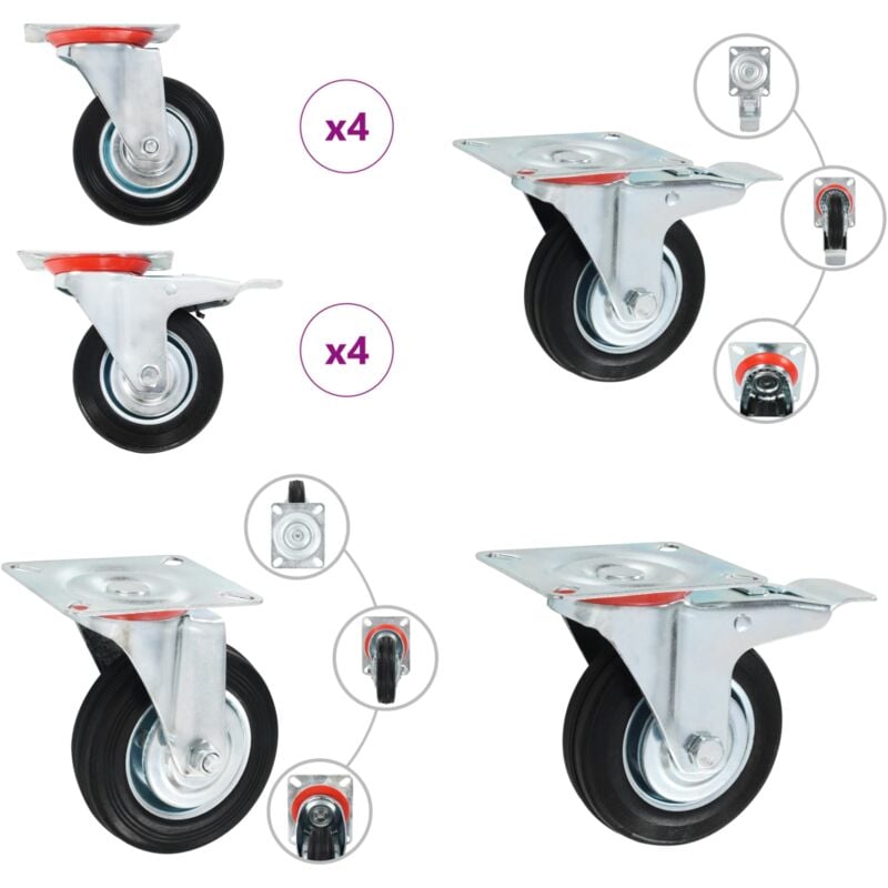 8 pcs Roulettes pivotantes 100 mm - Roulettes Pivotantes - Roulettes De Chariot - Roues Mobiles - Accessoires Meuble - Chariots Industriels - Home &