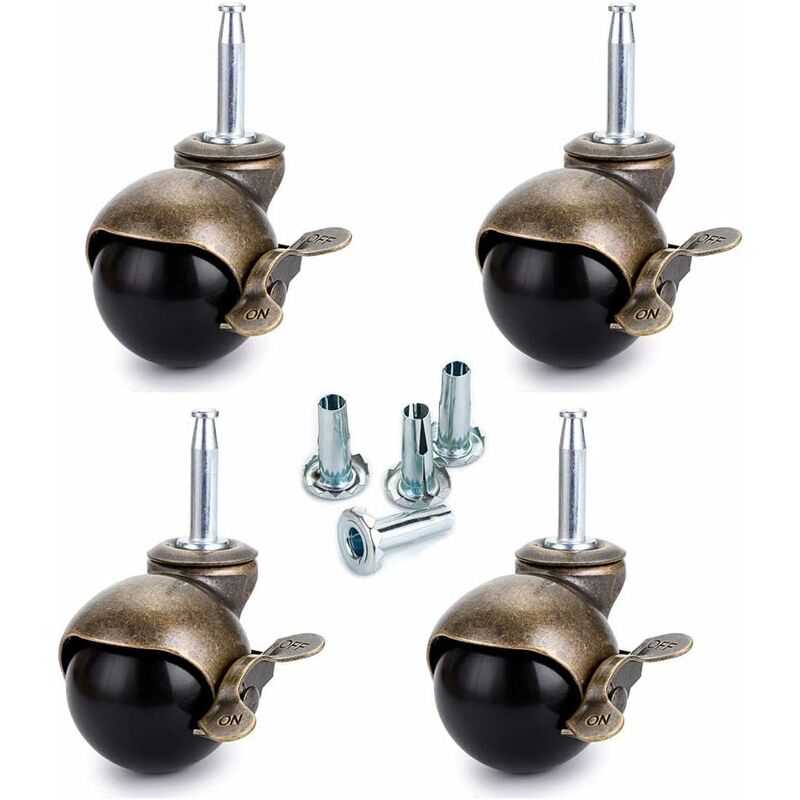 Ineasicer - 4 Pcs roulettes pivotantes à tige 40 mm, roulette pour meuble avec frein, roulette en nylon pour chaise de bureau, divan-lit, canapé,