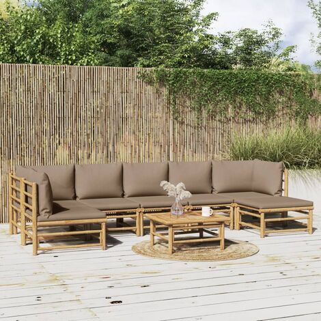 8 pcs Salon de jardin, Ensemble table et chaises de jardin, Meuble de jardin avec coussins taupe bambou MKW378779