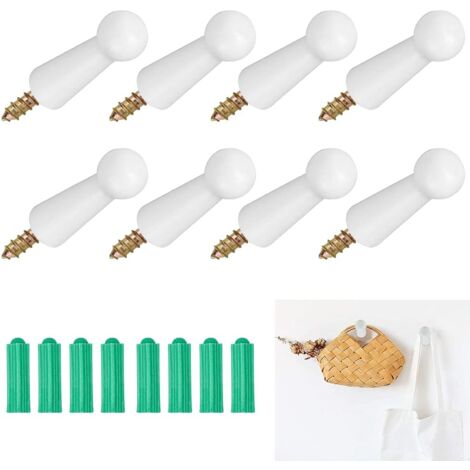 8 PCS Screw-on Wall Hooks Natural Wood Solid Wood Hook White Wall Hooks with Screws Wall Coat Hook Wall Hooks for Hat Scarf Hanging
