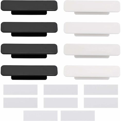 8 PCS Self-Adhesive Handle with 8 Double Side Tape for Door Window Drawer Cupboard Cabinet Refrigerator, Stick on Handles for Glass Doors, Black and White