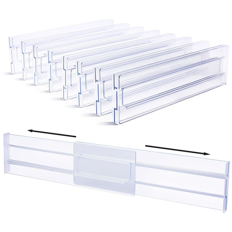8 pcs Separateur Tiroirs Reglable en Plastique 27.5-52cm Organisateur Diviseurs de Tiroir Réglable Organisateur Rangement Tiroir Bureau Organisateur