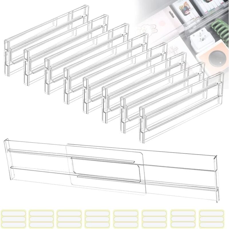 8 PCS Separateur Tiroirs Reglable en Plastique 27.5-52cm Organisateur Diviseurs, Rangement Tiroir de Bureau