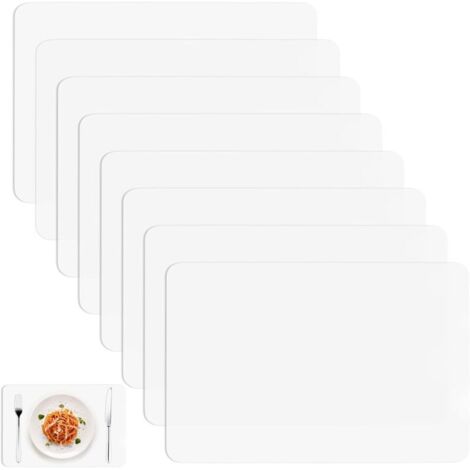 8 Pcs Set de Table Lavable, Sets de Table Lavables en Plastique, 28 x 43 cm Dessous de Table translucide, Set Table Résistant à la Chaleur Antidérapant pour Table de Cuisine Restaurants