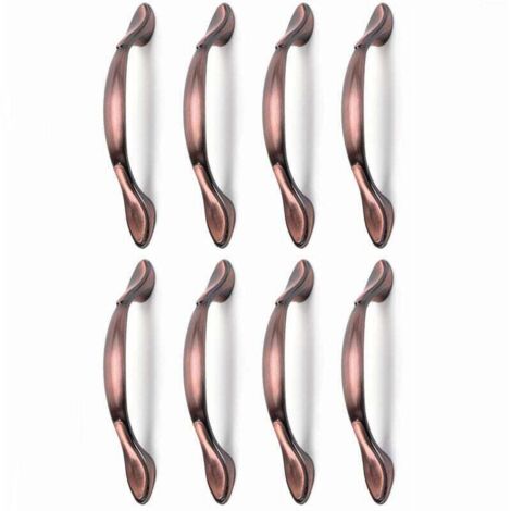 8 pcs Vintage Poignées de Porte de Meubles, Poignées d’Armoire Vintage en Forme d’Arc Poignée Tirer Meubles (Entraxe des trous 96 mm, bronze rouge)-Crezuo