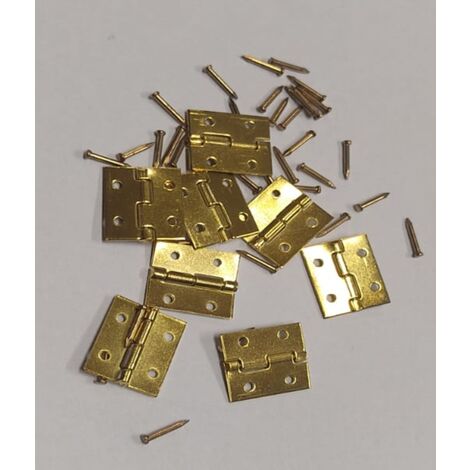 8 PEZZI - CERNIERE PER COFANETTI IN FERRO OTTONATO - CON CHIODI 13x15MM
