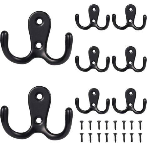 8 pezzi ganci appendiabiti vintage ganci appendiabiti in metallo ganci da parete a doppio foro per bagno WC cucina (nero)