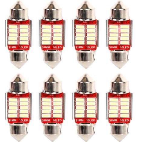 8 Pezzi Lampada Led Siluro 31mm Canbus T11 SV8.5 C5W 10 SMD 4014 12V 1.8W 180lm Bianco Freddo 6500K